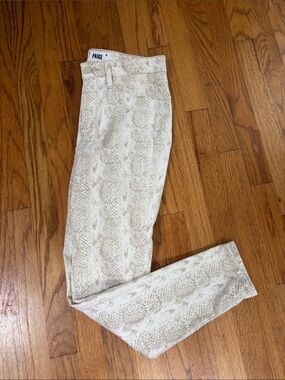 PAIGE Beige Snake-Print Slim Pants